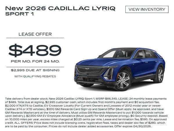 Cadillac Specials available on new Cadillac Cars & SUV in Michigan